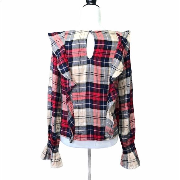🆕 Kensie Plaid Bell Sleeve Ruffle Check Long Slv - Picture 3 of 9